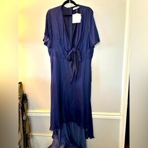 Ester & Co Tie Front Navy Bryla Dress NWT US 14 Hi Low